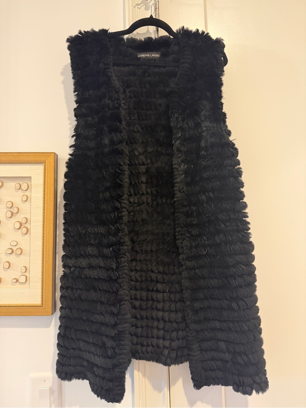 Adrienne Landau Black Genuine Fur Long Vest Luxury Winter